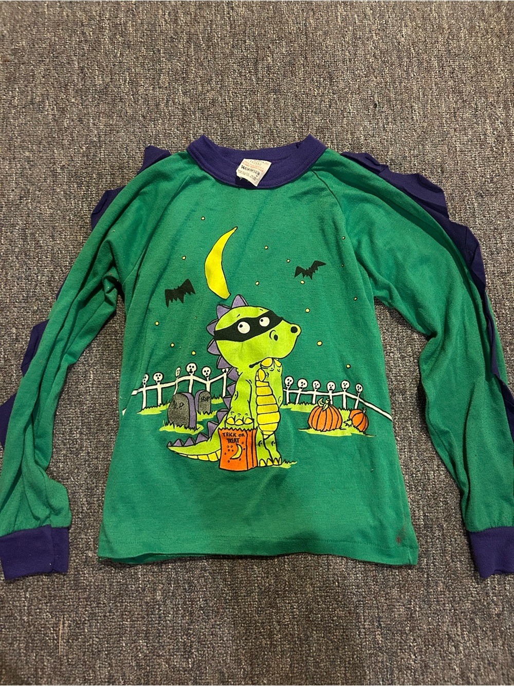 Green Dinosaur Halloween Graphic Kids Long-Sleeve Top